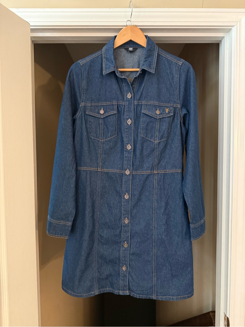 Frye Long Sleeve Denim Dress, Size Medium